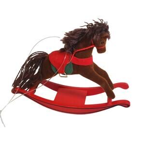 Wooden and Flocked Ornament - Rocking Horse - 3.5"